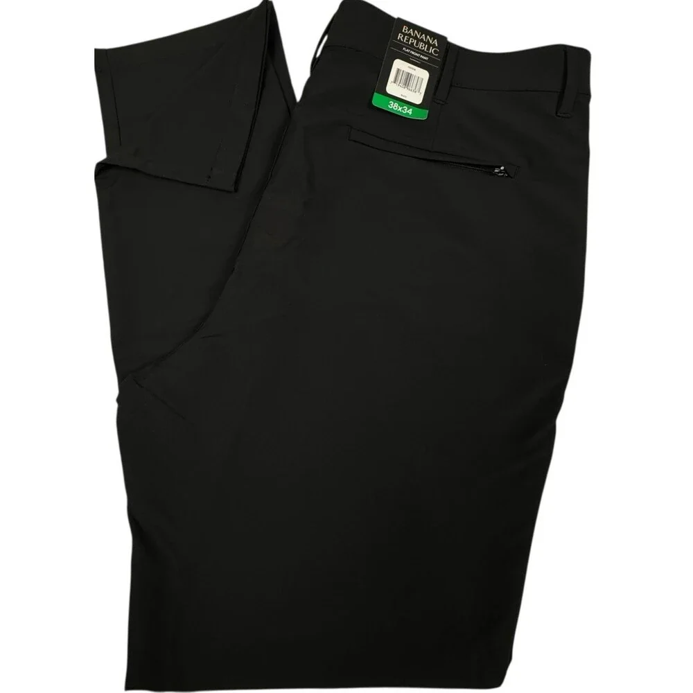 Banana Republic 38x34 Pants Chino Black Flat Front Zippered Pocket Wicking New